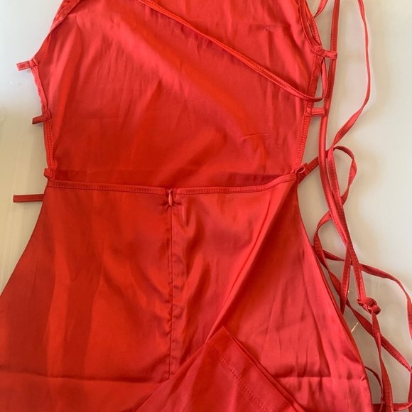 Elegant Coral Red Hankerchief Dress - Picture 2 of 5